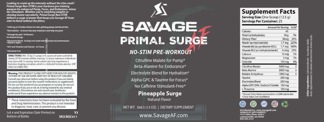 Athletic Training Stack | Stimulant-Free Pre-Workout + Nitric Oxide + BCAA | Complete Performance Bundle - Supplement Facts Label