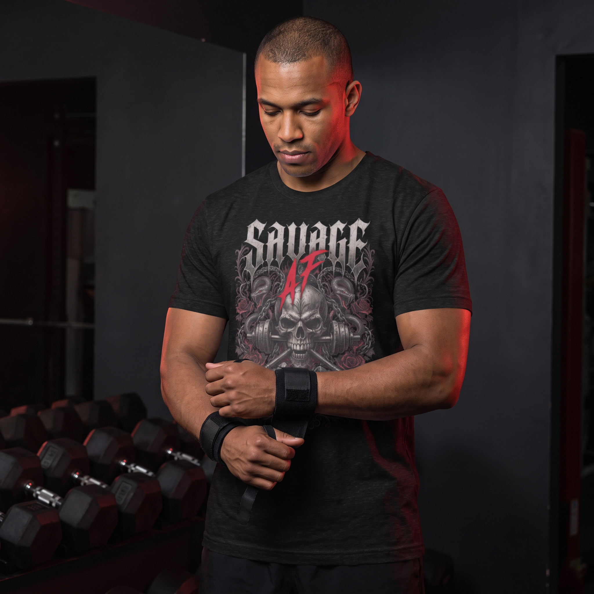 Keep F*cking Going | Savage AF Gym Motivation T-Shirt | Hardcore Fitness Graphic Tee | Men's & Women's Workout Shirt — Savage AF athlete lifestyle image showing the exact garment design