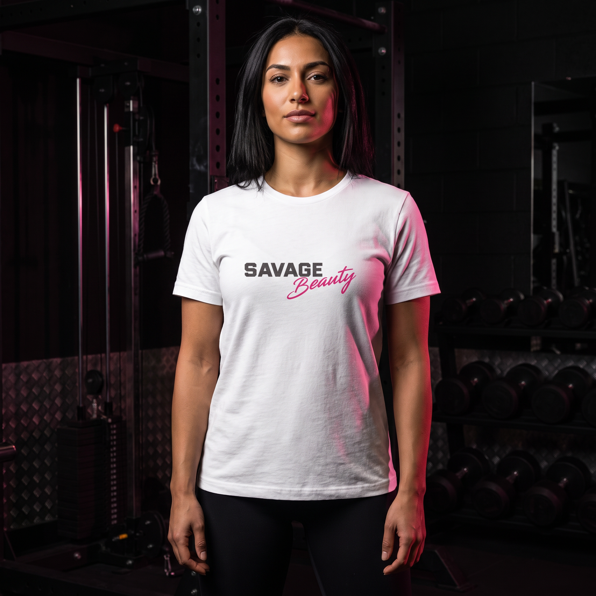 Pretty But Savage AF — Women’s Relaxed Tee — Savage AF athlete lifestyle image showing the exact garment design