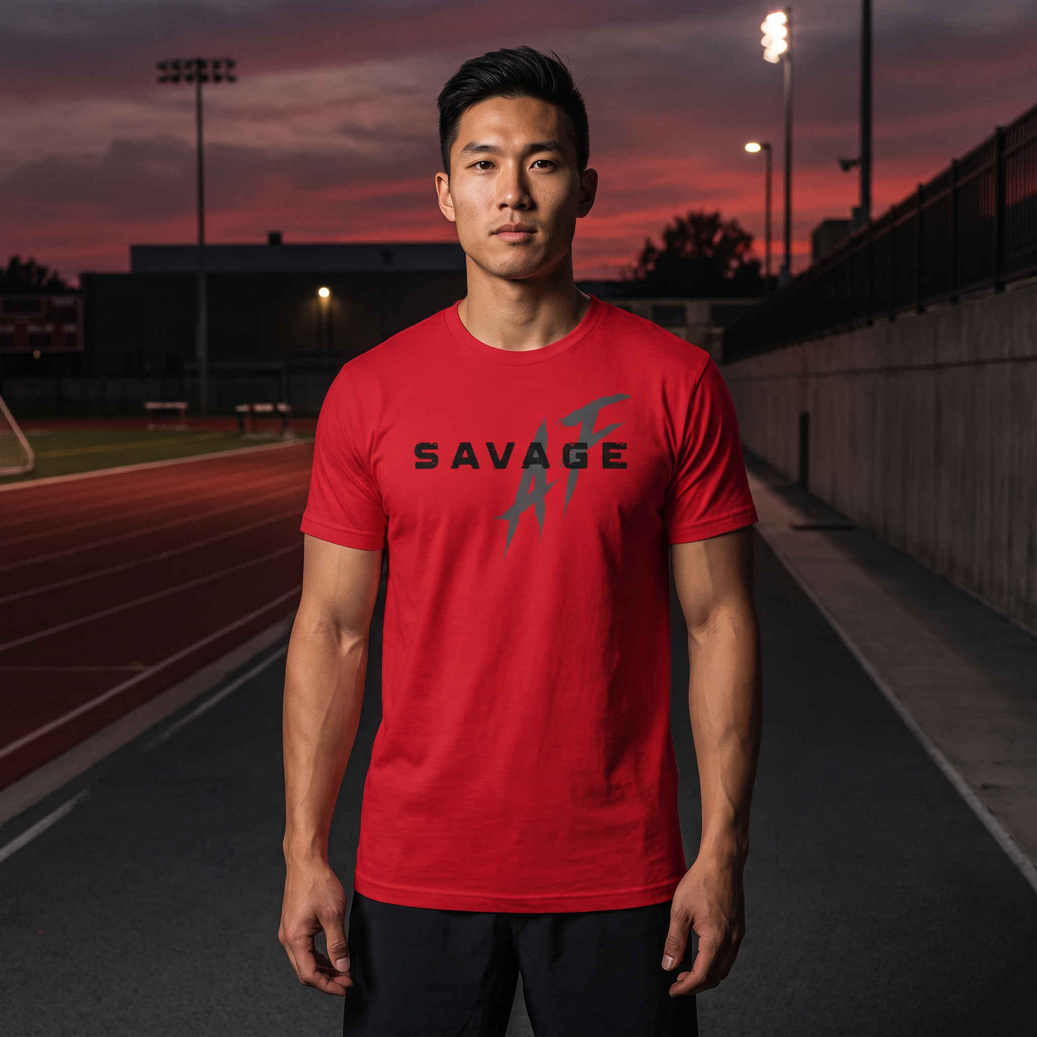 Unisex classic tee — Savage AF athlete lifestyle image showing the exact garment design