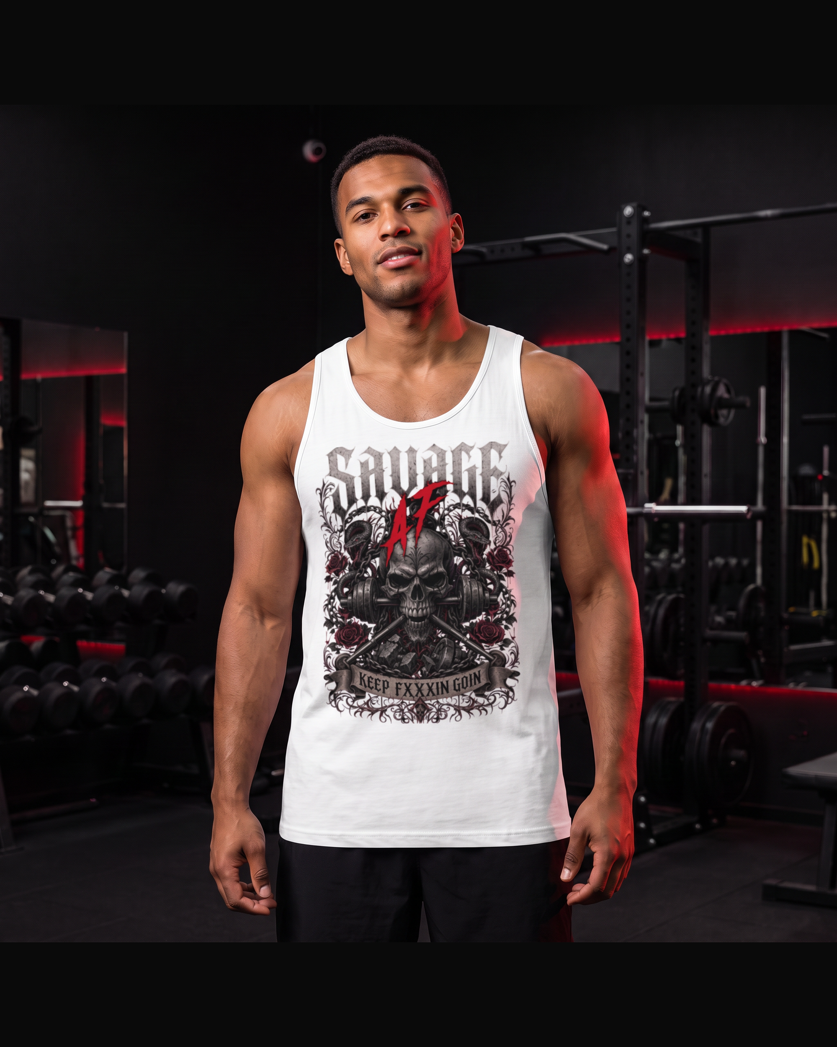 Men’s Premium Tank — Savage AF gym lifestyle image