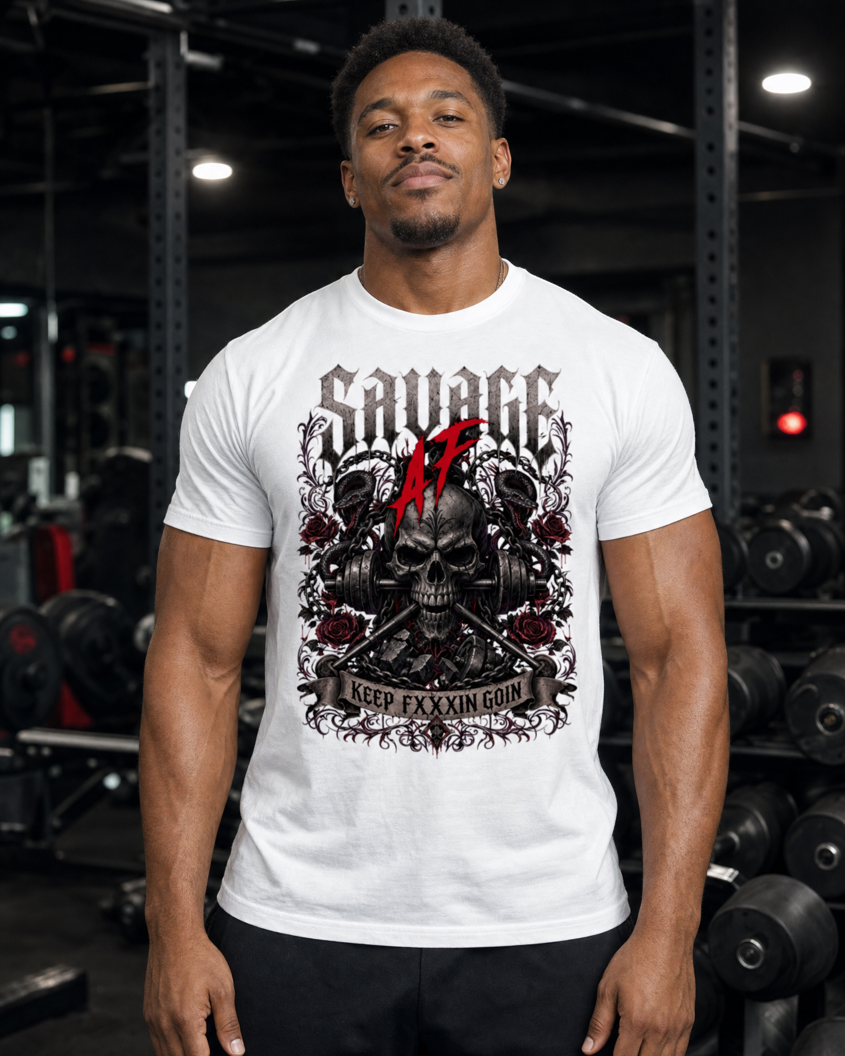 Keep FXXXIN GOIN Savage AF Tee - fit male gym lifestyle