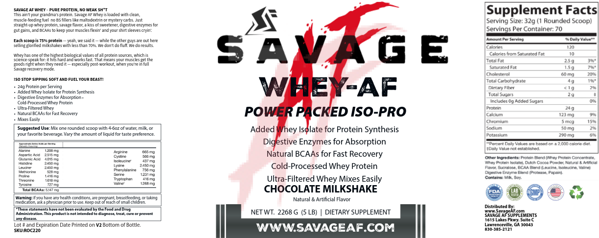 Savage Bulk Stack | 5lb Choc Whey + Choc Prime Bulk + Max Muscle Creatine | Mass Gainer Stack - Supplement Facts Label